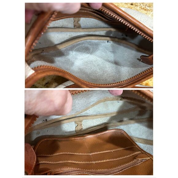 DOONEY & BOURKE - Vtg All Weather Pebble Leather Crescent Sac/Cream/British Tan - Picture 9 of 15
